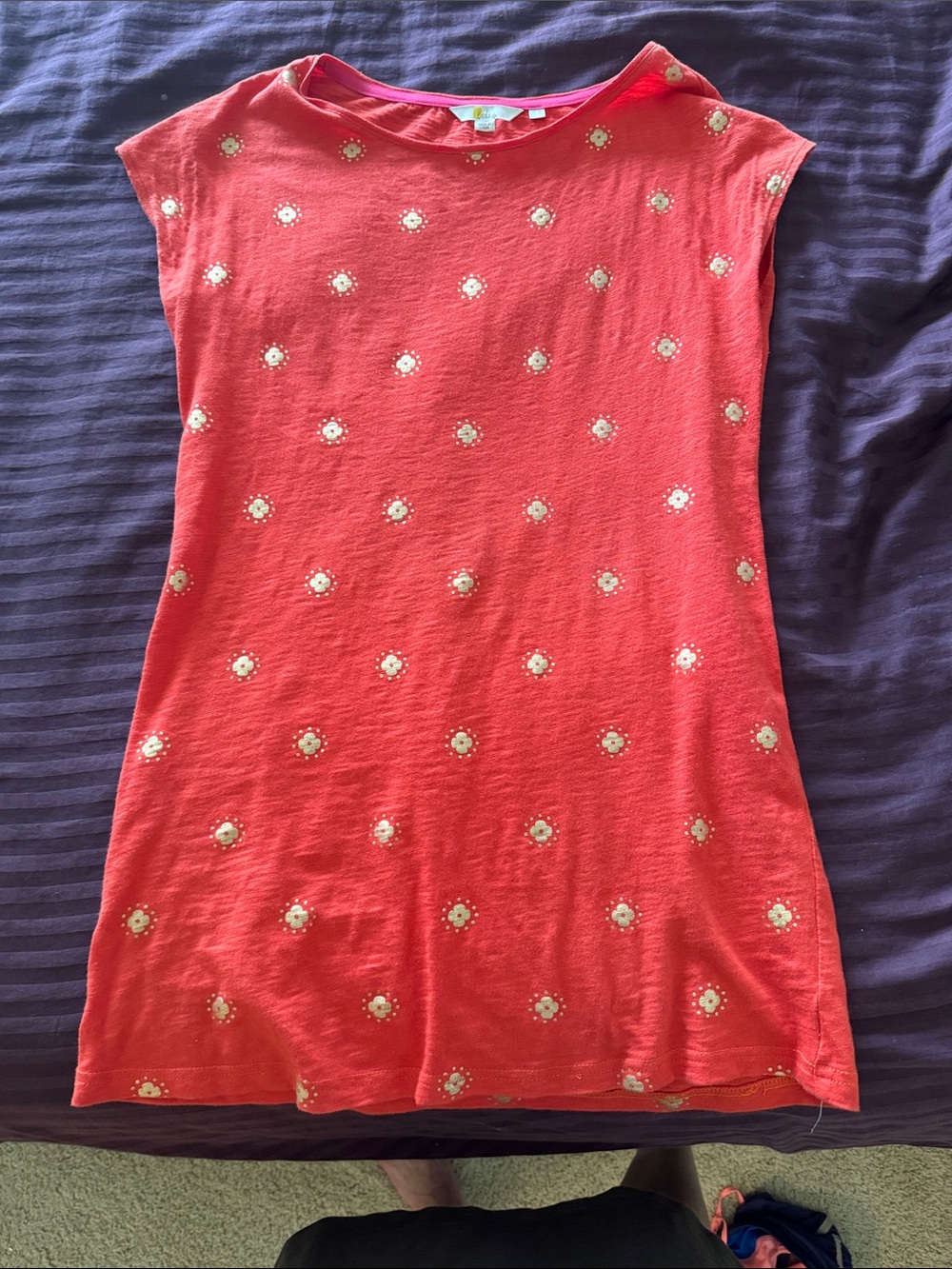 Boden Coral Tunic with gold Daisy Dots